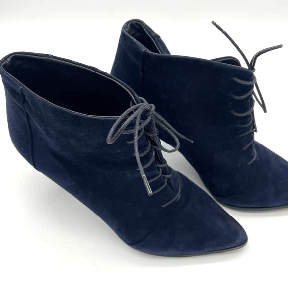 Jil Sander Lace Up Stiletto Heel Suede Ankle Bootie Navy Blue - Picture 8 of 9